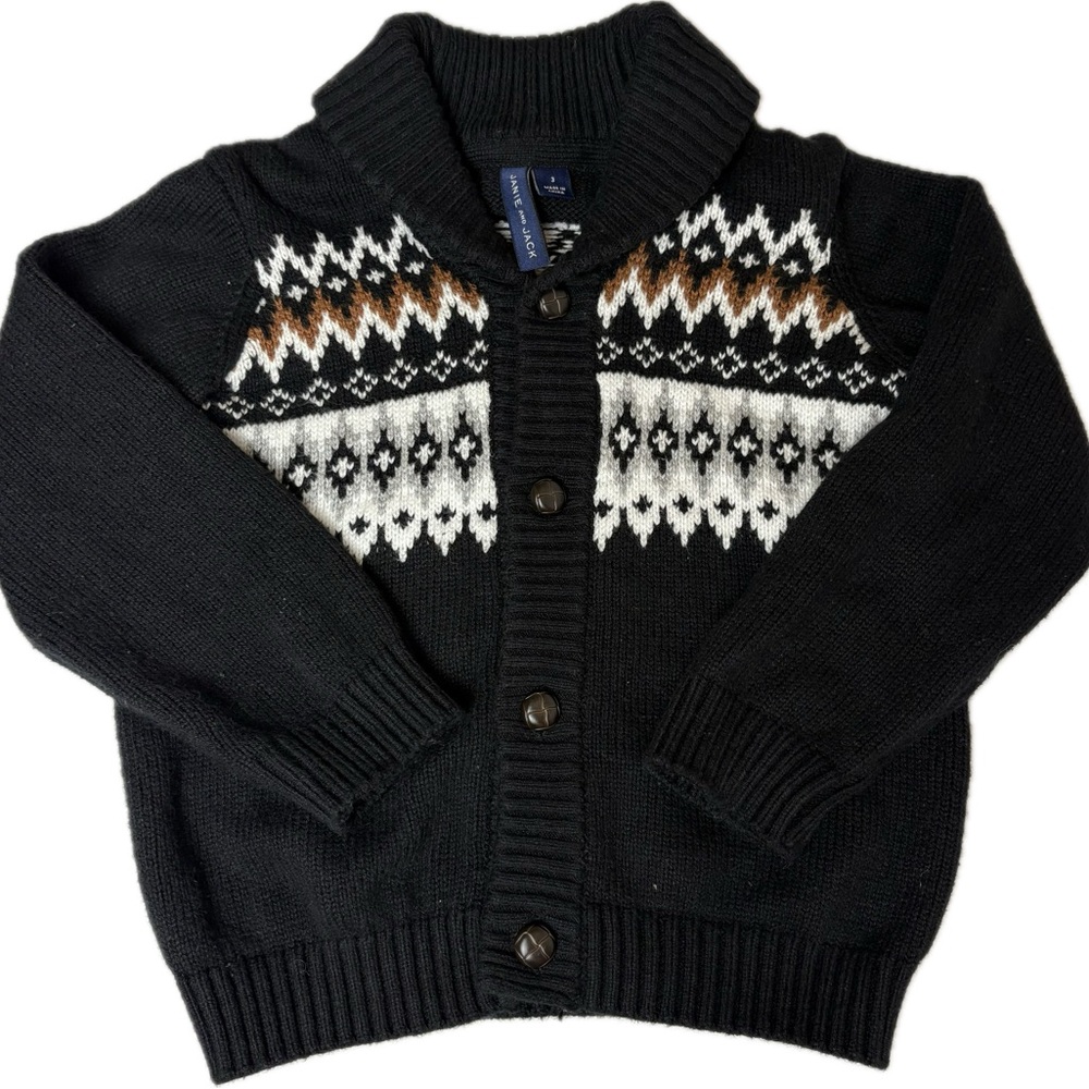 Janie and Jack Festive Fair Isle Toddler Cardigan Sweater Shawl Collar EUC